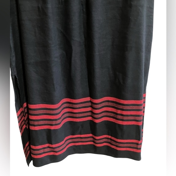 J Jill Maxi Skirt Linen Blend LagenLook Black Red Stripe Side Slits Womens Med - Picture 6 of 11